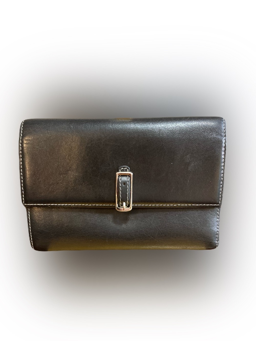 Coach Vintage Soho Black Leather Buckle Trifold Wallet Red Interior EVC